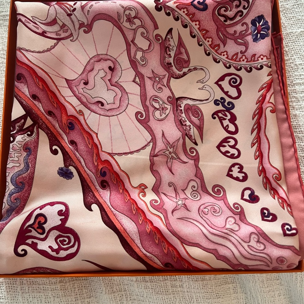 Artistic Pink and Red Silk Scarf